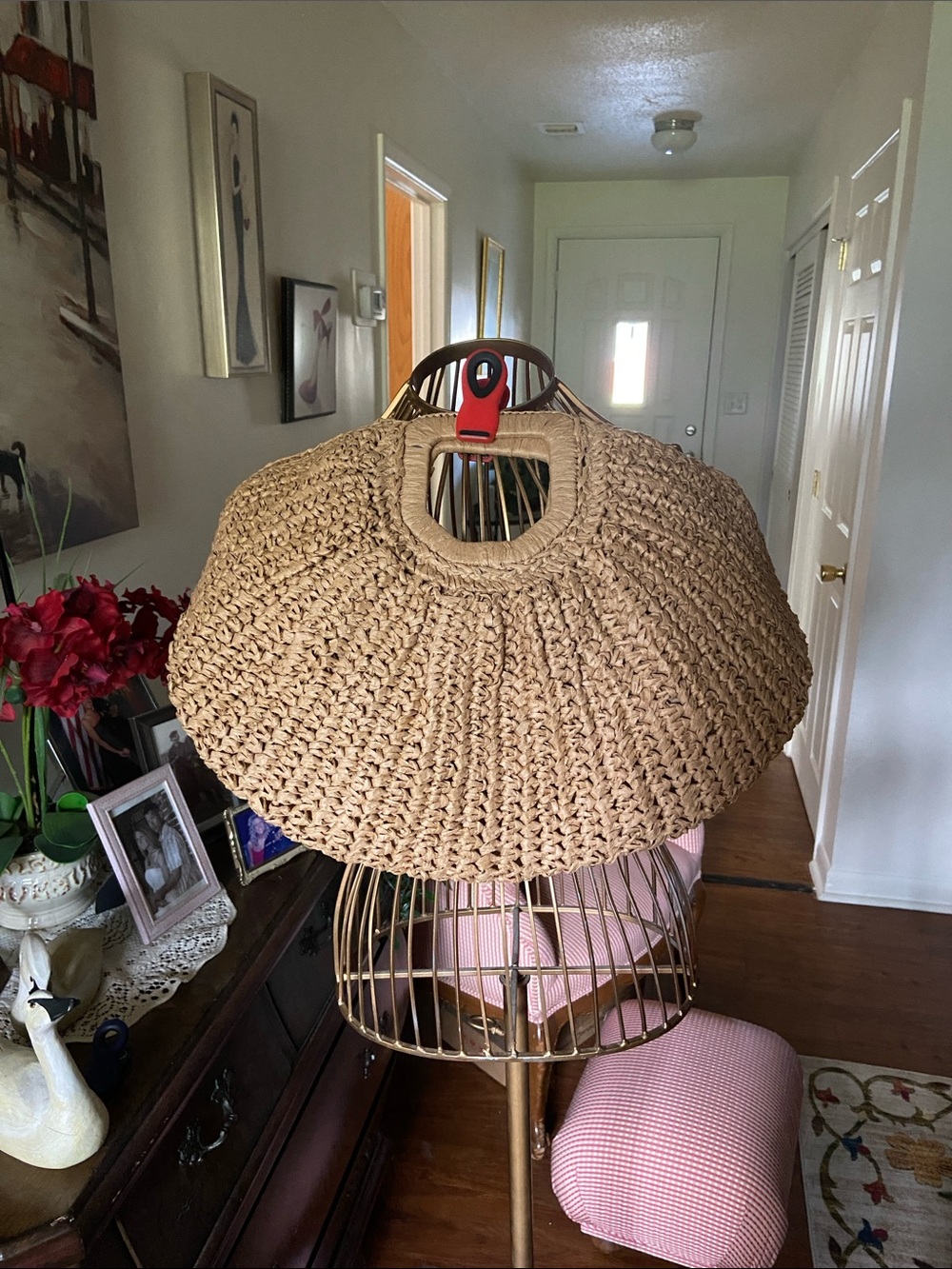 SHEIN Natural Straw Woven Round Tote Bag